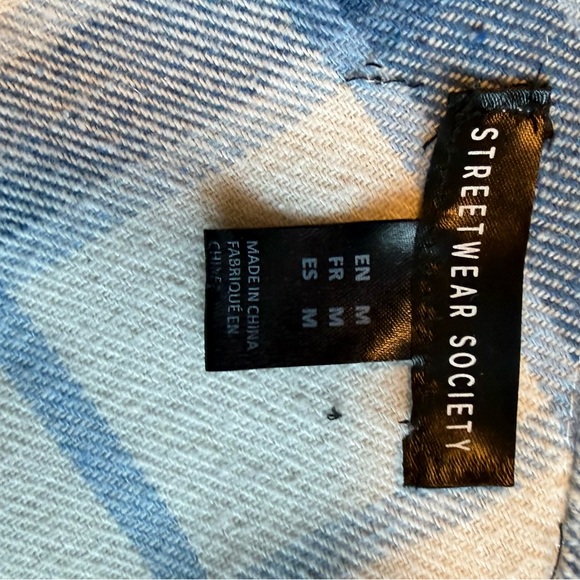 Streetwear Society M Blue White Plaid Oversized Shirt Jacket Coat Pockets Casual - Picture 5 of 8